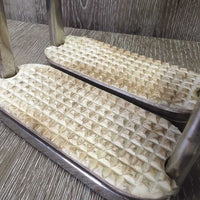 Hvy Flat Stirrup Irons, grips *gc, rusty, pitted, stains, scratches, rubs, v.loose grips
