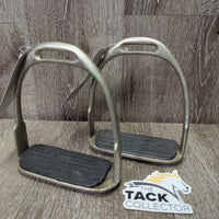 Wide Stirrup Irons, grips *gc, older, too small grips, stains, scratches, residue
