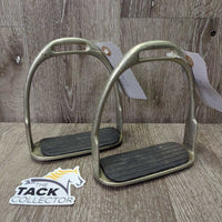 Wide Stirrup Irons, grips *gc, older, too small grips, stains, scratches, residue
