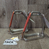 Thick Hvy Peacock Safety Stirrups, 2 Rubber Bands, 2 Keeper *gc, clean, NO grips, cracking els, stains, scratches
