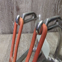Thick Hvy Peacock Safety Stirrups, 2 Rubber Bands, 2 Keeper *gc, clean, NO grips, cracking els, stains, scratches
