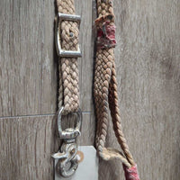 Leather Tie Down Noseband & Braided Nylon Rope Tie Down Strap *gc/fair, stains, stiff, bent, rubs, dirty, taped, faded

