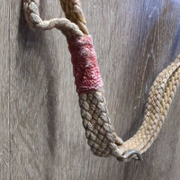 Leather Tie Down Noseband & Braided Nylon Rope Tie Down Strap *gc/fair, stains, stiff, bent, rubs, dirty, taped, faded

