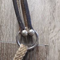 Leather Tie Down Noseband & Braided Nylon Rope Tie Down Strap *gc/fair, stains, stiff, bent, rubs, dirty, taped, faded
