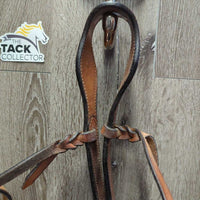 Leather Tie Down Noseband & Braided Nylon Rope Tie Down Strap *gc/fair, stains, stiff, bent, rubs, dirty, taped, faded
