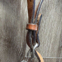 Leather Tie Down Noseband & Braided Nylon Rope Tie Down Strap *gc/fair, stains, stiff, bent, rubs, dirty, taped, faded
