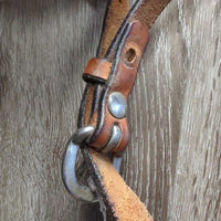 Leather Tie Down Noseband & Braided Nylon Rope Tie Down Strap *gc/fair, stains, stiff, bent, rubs, dirty, taped, faded
