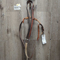 Leather Tie Down Noseband & Braided Nylon Rope Tie Down Strap *gc/fair, stains, stiff, bent, rubs, dirty, taped, faded
