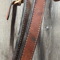 Leather Tie Down Noseband & Braided Nylon Rope Tie Down Strap *gc/fair, stains, stiff, bent, rubs, dirty, taped, faded
