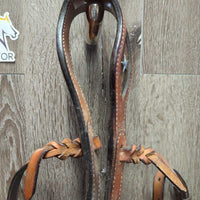 Leather Tie Down Noseband & Braided Nylon Rope Tie Down Strap *gc/fair, stains, stiff, bent, rubs, dirty, taped, faded
