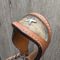 Leather Tie Down Noseband & Braided Nylon Rope Tie Down Strap *gc/fair, stains, stiff, bent, rubs, dirty, taped, faded

