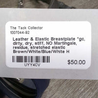 Leather & Elastic Breastplate *gc, dirty, dry, stiff, NO Martingale, residue, stretched elastic
