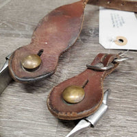 Pr Western Rowel Spurs, Smooth Leather Spur Straps *gc, clean, scratches, rubs, stains, sliced strap edges

