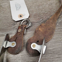 Pr Western Rowel Spurs, Smooth Leather Spur Straps *gc, clean, scratches, rubs, stains, sliced strap edges
