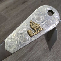 Flat Metal Hoof Pick, engraved end "Barrel Racer" *vgc, clean, scratches & rubs
