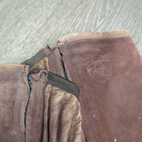 Suede Half Chaps *fair, older, stains, rubs, dirt, film, faded, v.stretched/wavy elastics
