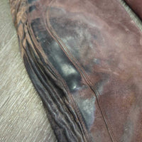 Suede Half Chaps *fair, older, stains, rubs, dirt, film, faded, v.stretched/wavy elastics
