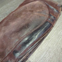 Suede Half Chaps *fair, older, stains, rubs, dirt, film, faded, v.stretched/wavy elastics
