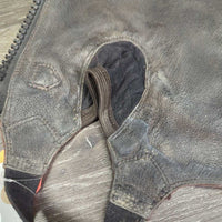 Suede Half Chaps *fair, older, stains, rubs, dirt, film, faded, v.stretched/wavy elastics
