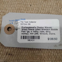 Woven Wool Fleece Lined Western Saddle Pad *gc, v. hairy, rubs, dirty, clumpy, mnr pills, threads, stains, dingy