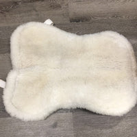 Quilt Sheepskin Half Pad, rolled pommel *gc, clean, stains, mnr hair, clumpy, dingy, thin spots, puckers