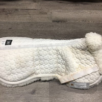 Quilt Sheepskin Half Pad, rolled pommel *gc, clean, stains, mnr hair, clumpy, dingy, thin spots, puckers