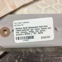 Quilt Sheepskin Half Pad, rolled pommel *gc, clean, stains, mnr hair, clumpy, dingy, thin spots, puckers