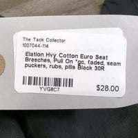 Hvy Cotton Euro Seat Breeches, Pull On *gc, faded, seam puckers, rubs, pills
