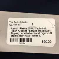 Fleece Lined Technical Rider hJacket "Spruce Meadows", Zipper, detachable Hood *vgc, cuff stains, hair