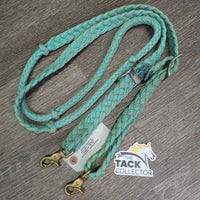 Braided Nylon Loop - Barrel - Roper Western Reins, 2 Conway buckles, 2 Brass Snaps *vgc, mnr oxidized, stains?dirty, bent snap

