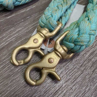 Braided Nylon Loop - Barrel - Roper Western Reins, 2 Conway buckles, 2 Brass Snaps *vgc, mnr oxidized, stains?dirty, bent snap
