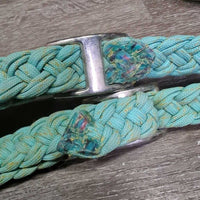 Braided Nylon Loop - Barrel - Roper Western Reins, 2 Conway buckles, 2 Brass Snaps *vgc, mnr oxidized, stains?dirty, bent snap
