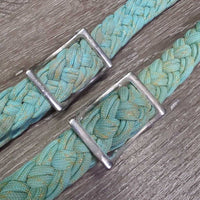 Braided Nylon Loop - Barrel - Roper Western Reins, 2 Conway buckles, 2 Brass Snaps *vgc, mnr oxidized, stains?dirty, bent snap
