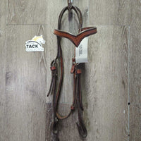 Thick Leather Headstall *vgc, clean & mnr stain?dirt, edge scrapes, missing 2 chicago screws, faded
