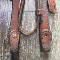 Thick Leather Headstall *vgc, clean & mnr stain?dirt, edge scrapes, missing 2 chicago screws, faded
