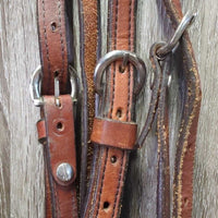 Thick Leather Headstall *vgc, clean & mnr stain?dirt, edge scrapes, missing 2 chicago screws, faded

