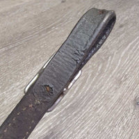 Soft Thick Leather Curb - Chin Strap, buckles *gc, clean, older, cracks/creases, trimmed ends, pulled stitching
