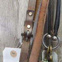 Tooled Leather Tie Down Noseband, Thick Soft Nylon Web Tie Down Strap *gc/fair, chewed, oxidized, trimmed end, xholes, stains, scrapes, dry, stiff
