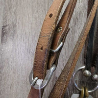 Tooled Leather Tie Down Noseband, Thick Soft Nylon Web Tie Down Strap *gc/fair, chewed, oxidized, trimmed end, xholes, stains, scrapes, dry, stiff
