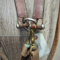 Tooled Leather Tie Down Noseband, Thick Soft Nylon Web Tie Down Strap *gc/fair, chewed, oxidized, trimmed end, xholes, stains, scrapes, dry, stiff
