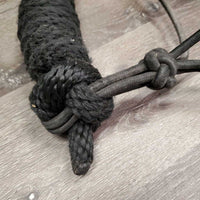 Nylon Rope Halter, leather "bronc" nose, lead *gc, mnr hair, dirt, stiff, frays, dirt