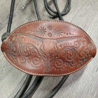 Nylon Rope Halter, leather "bronc" nose, lead *gc, mnr hair, dirt, stiff, frays, dirt
