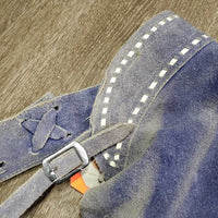 Pr Full Suede Western Reining Chaps, Buckstitch, Fringe *gc/fair, rubs, v.faded & discolored, stains, clean, torn buckle straps
