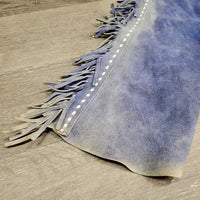 Pr Full Suede Western Reining Chaps, Buckstitch, Fringe *gc/fair, rubs, v.faded & discolored, stains, clean, torn buckle straps
