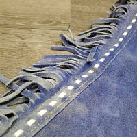 Pr Full Suede Western Reining Chaps, Buckstitch, Fringe *gc/fair, rubs, v.faded & discolored, stains, clean, torn buckle straps