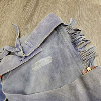 Pr Full Suede Western Reining Chaps, Buckstitch, Fringe *gc/fair, rubs, v.faded & discolored, stains, clean, torn buckle straps