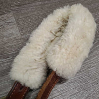 Triple Stitch Leather Halter, 2 Sheepskin Covers, nameplate *vgc, mnr dirt, older?, stains, creases, edge scrapes
