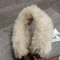 Triple Stitch Leather Halter, 2 Sheepskin Covers, nameplate *vgc, mnr dirt, older?, stains, creases, edge scrapes