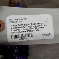 Thick Soft Nylon Rope Halter, attached Soft Nylon Lead Rope, Leather Tassle End *like new