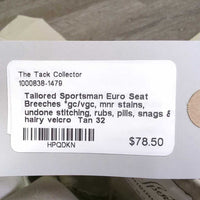 Euro Seat Breeches *gc/vgc, mnr stains, undone stitching, rubs, pills, snags & hairy velcro
